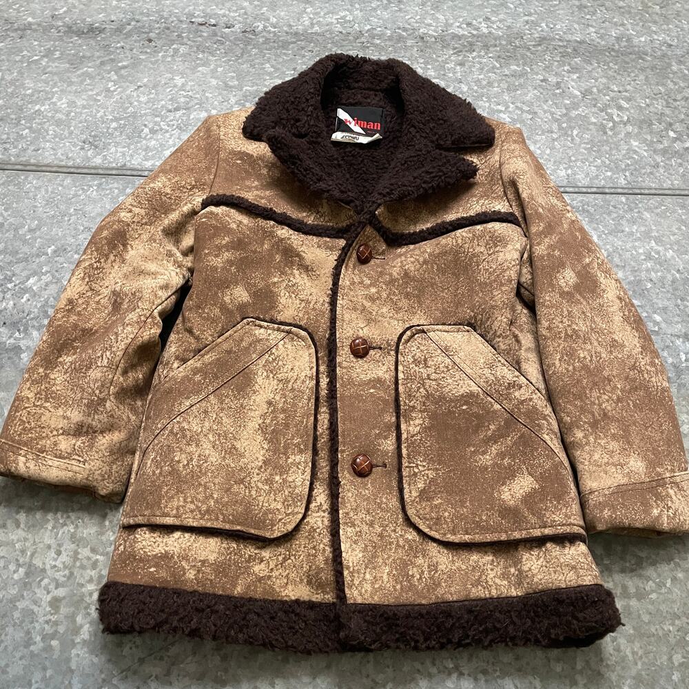 Vintage Wiman Faux Suede Sherpa Lined Rancher Jacket 70s Small Union Made USA